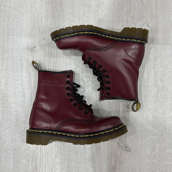 Dr. Martens Cherry Red 1460 Smooth Leather Boots - Picture 2 of 6
